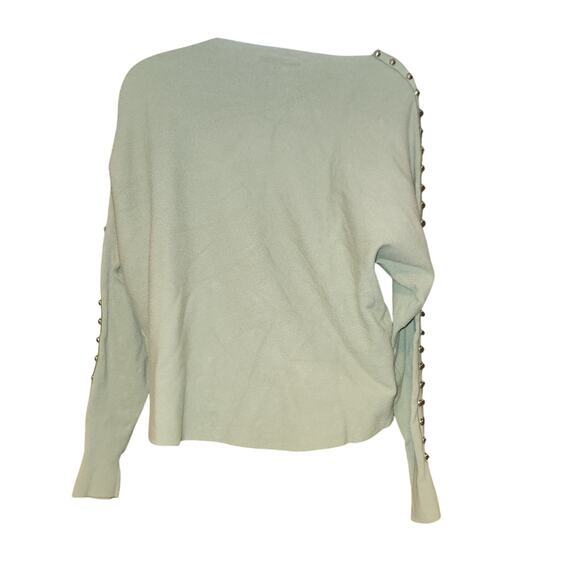 Sioni Milano Light Green Sweater With Metal Balls And Faux Suede Sz L - Picture 3 of 4